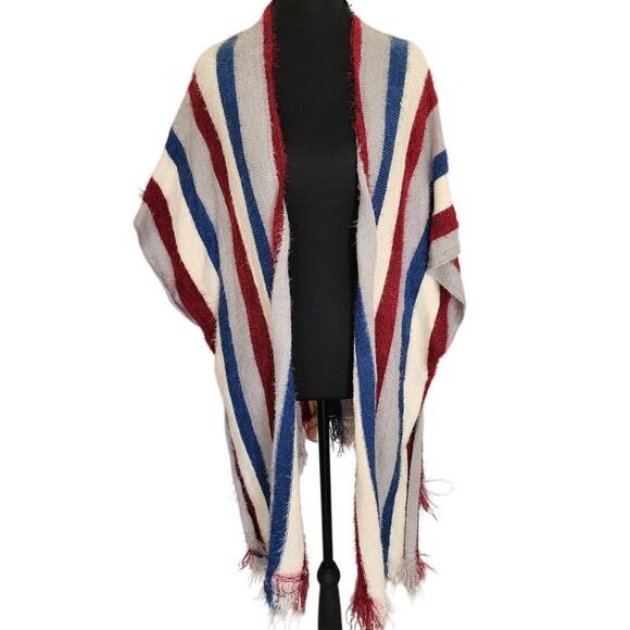 KORI America Sweaters - KORI America Womens M/L Striped Eyelash Fringe Boho Kimono Cardigan Sweater